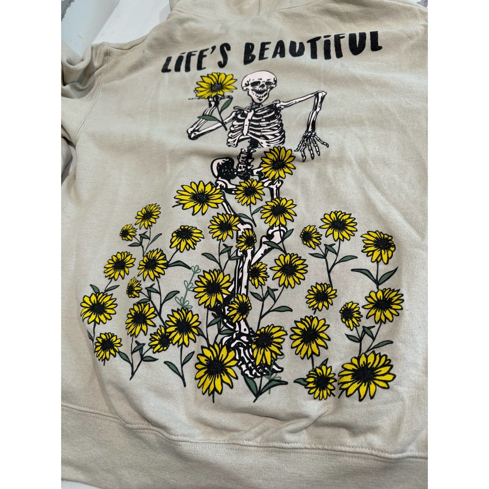 Life is Beautiful‎ Skeleton Flowers Sweatshirt Size Small